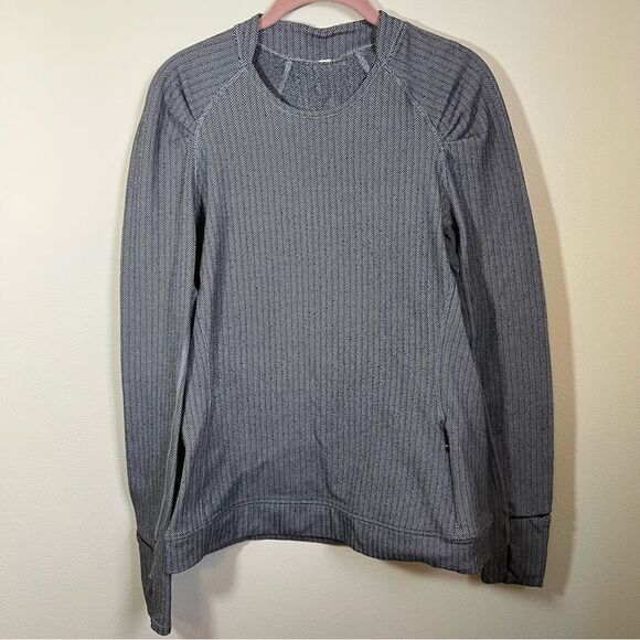 Lululemon Think Fast Long Sleeve Top Herringbone Black White 12 - Picture 2 of 13